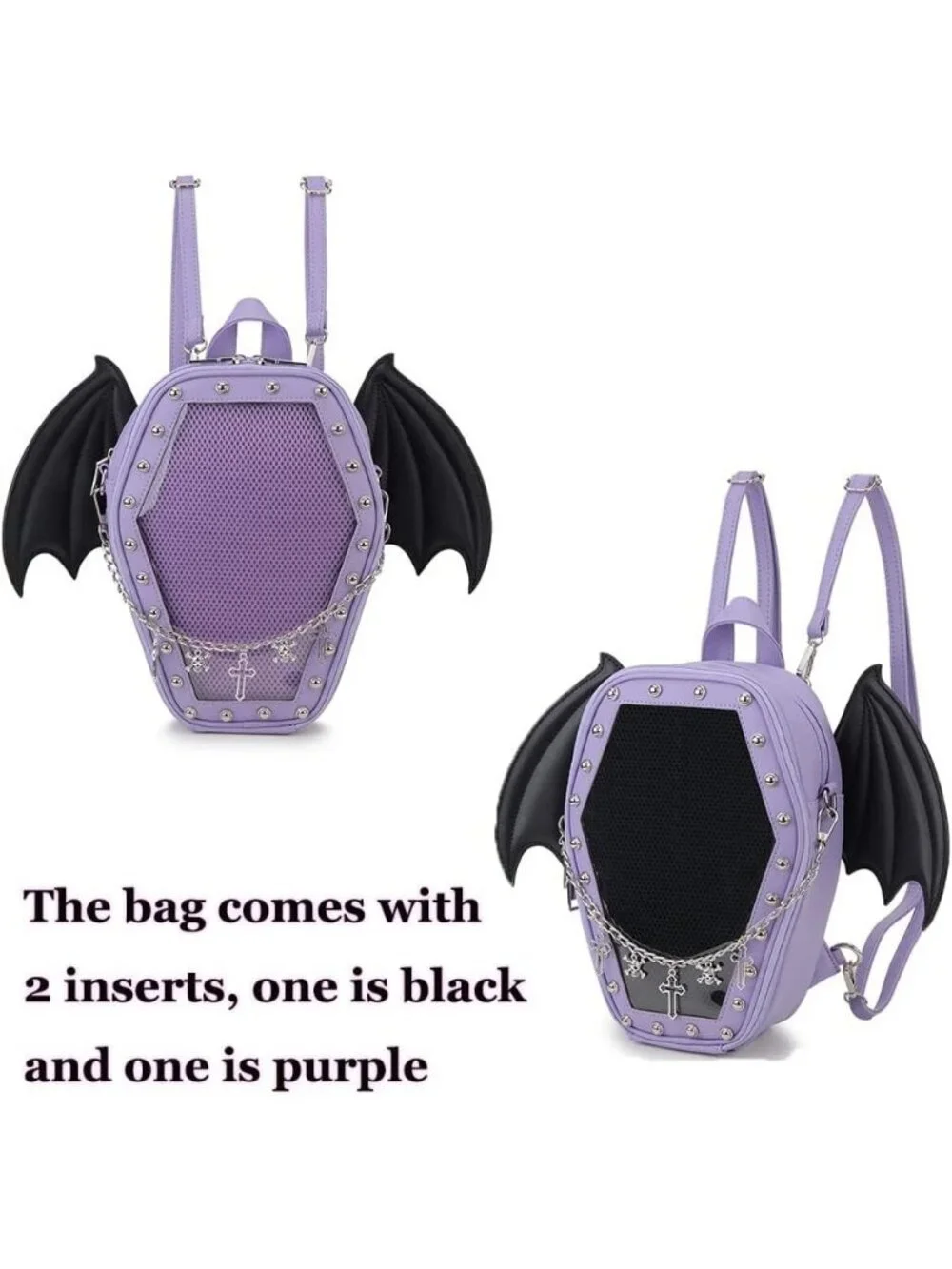 Women’s Purple Wing Gothic Coffin Purse Halloween PIN Imported Backpack Bag
